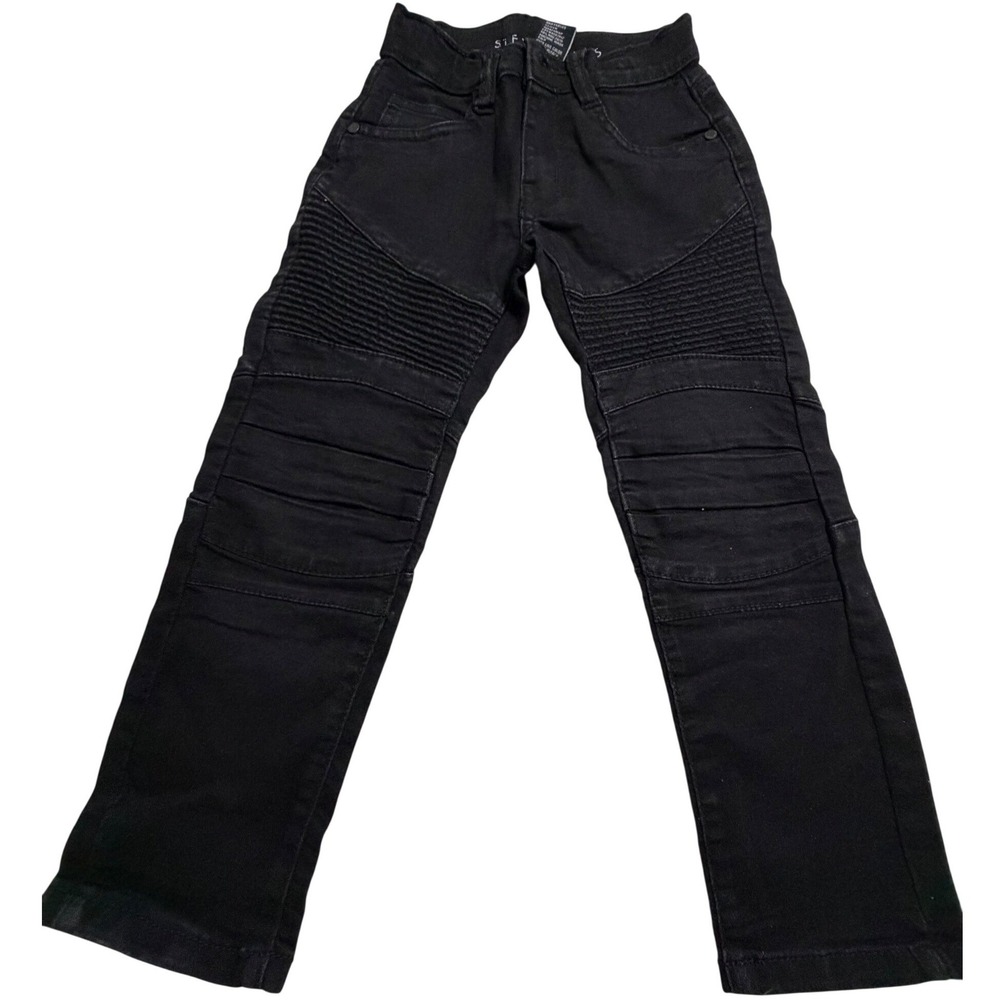 Steve's Jeans Boys Black Moto Denim Pants Ribbed Biker Jeans Size 4